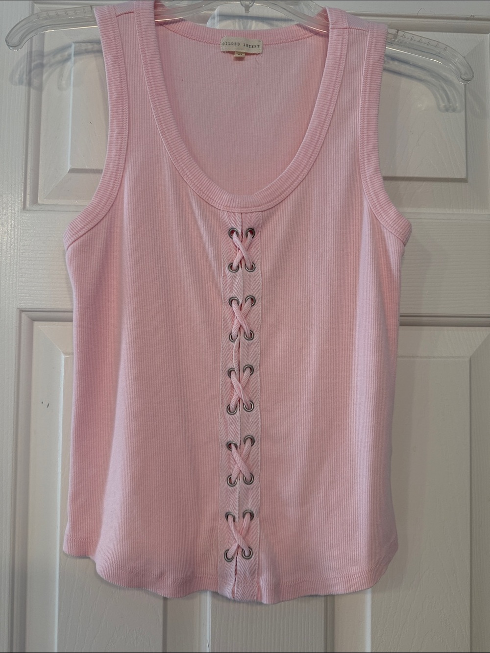 BKE Pink Lace-Up Ribbed Tank